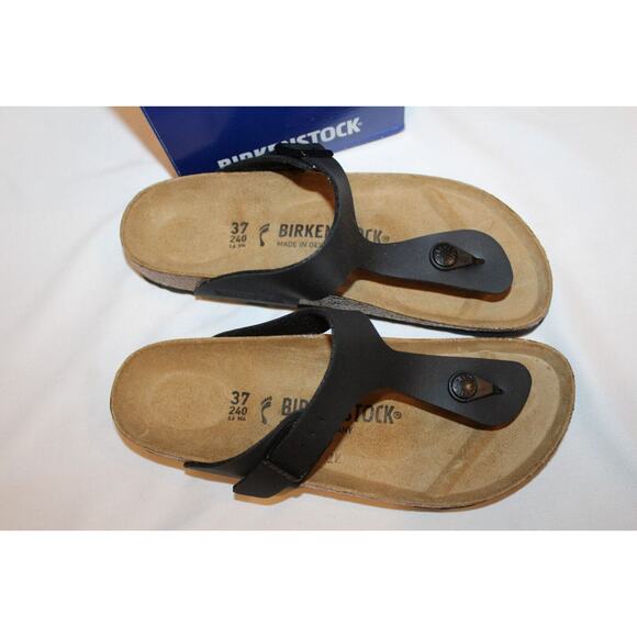 NIB BIRKENSTOCK UNISEX GIZEH BLACK BIRKO-FLOR LEATHER SANDALS NARROW FIT - Picture 5 of 7